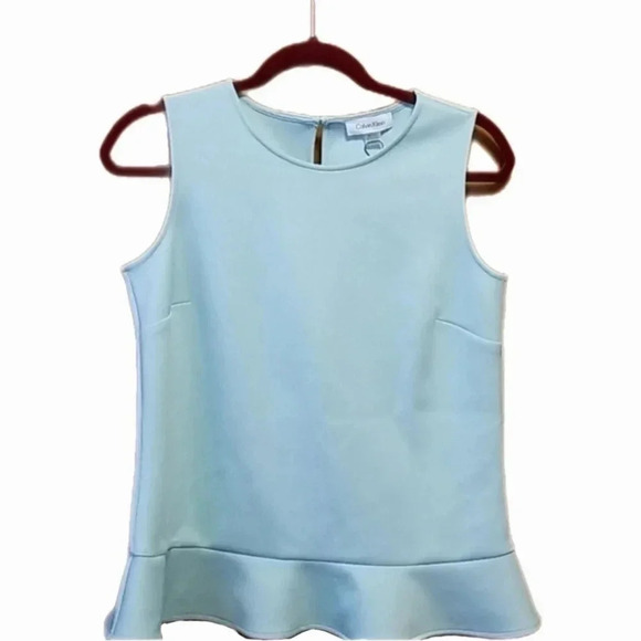 Calvin Klein Peplum Blue Sleeveless Blouse - Picture 1 of 9